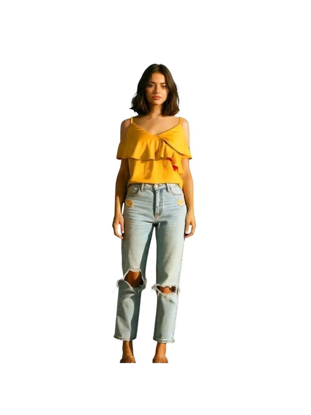 H&M Yellow Ruffle Tank Top S